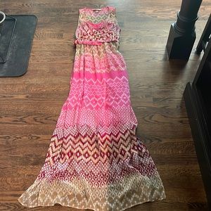 Presley Skye XXS maxi dress. Sheer with bright pink slip